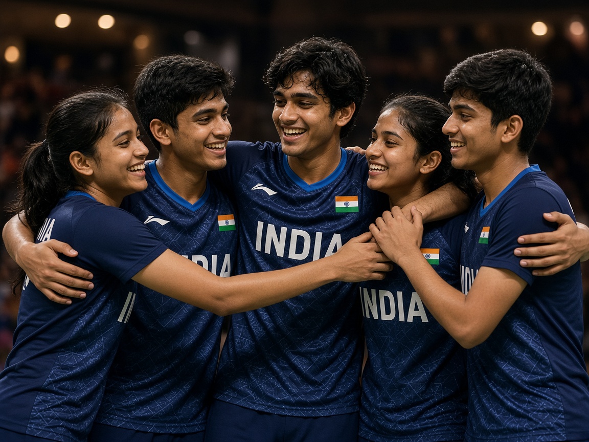 Indian badminton teammates celebrating together
